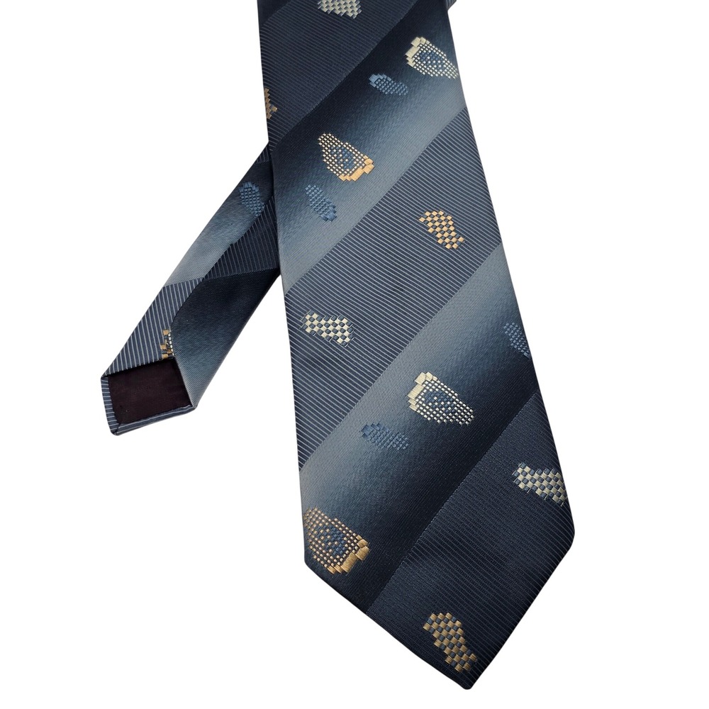 Ambassador Mens Blue Gradient Striped Geometric Pixel Pattern Vintage Tie Wide